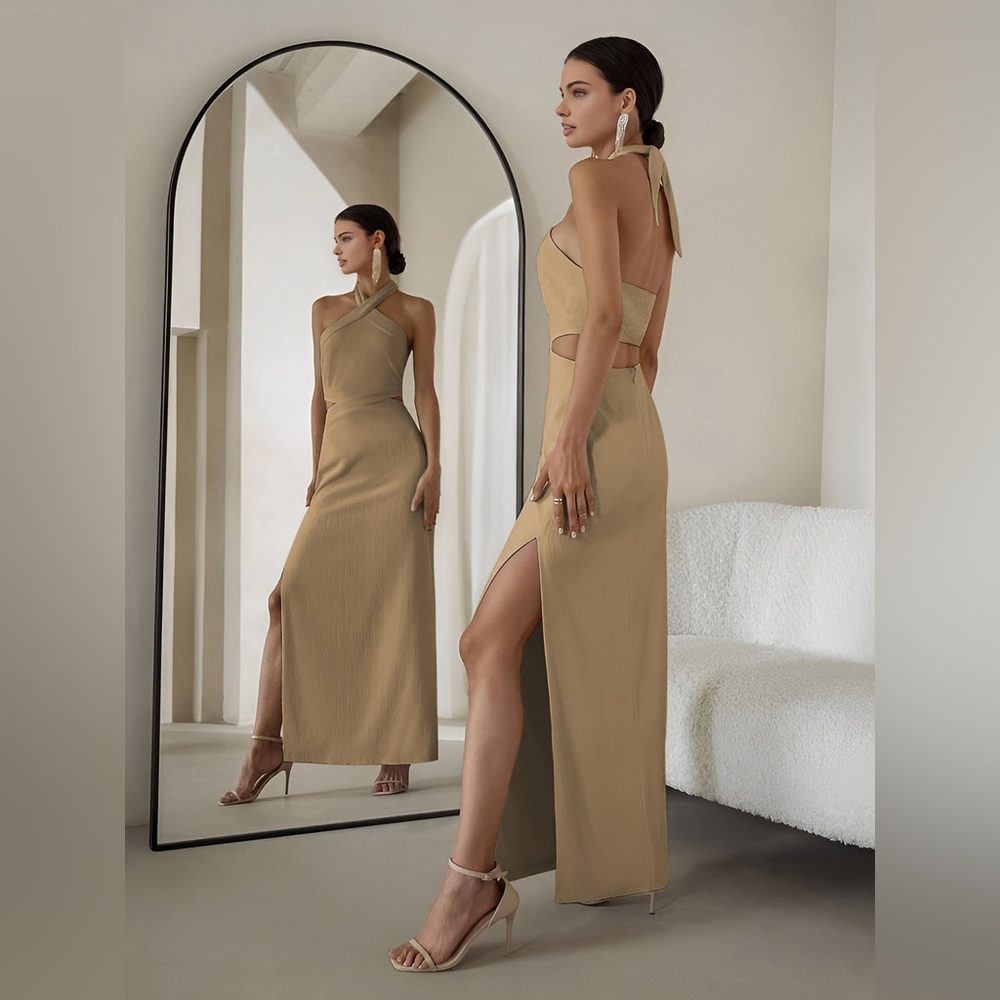 Commense Tan Backless Maxi Dress